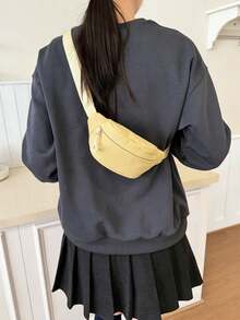 1pc Zipper Closure Waist Bag For Teenagers, Nylon Crossbody Fanny Pack, Casual Backpack - 720# Solid Color - View 5