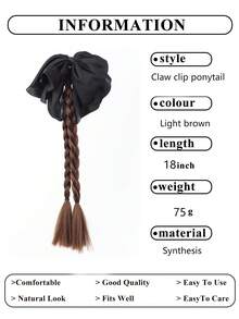 优雅黑色缎面蝴蝶结双辫爪夹马尾辫，合成耐热辫子接发，适合女性参加派对和日常佩戴的马尾辫接发，日常发饰。 - 彩色 - 查看 6