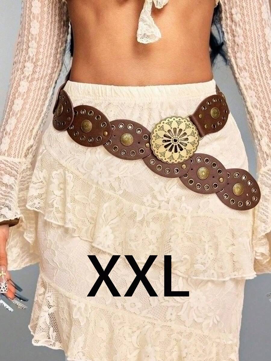 1pc Plus Size Bohemian Rivet Patchwork Belt, Chunky Belt, Studded Belt, Suitable For Dresses, Coats, Sweaters, Casual Wear, Pants, Suitable For Parties, Gatherings, Dates, Campus, Shopping, Music Festivals, Holiday Gifts, Summer, Must-Have For Plus Size Women - C - View 1
