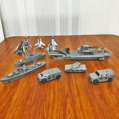 Children's Military Toy Set - Aircraft Carrier Fleet, Helicopter, Fighter Jet, Cruiser, Tank, Armored Vehicle, Manual Loading Launcher Toy, Maritime Military Series Combination, Christmas Gift For Kids