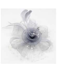 1pc Women's Tea Party Kentucky Derby Fascinator Hat With Netting & Ribbon,Beach,Travel - Grey - View 3