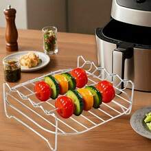 1 Set de Pinchos para Barbacoa y Rejilla de Vapor, Adecuado para Freidora de Aire Cuadrada, Accesorios Multifuncionales para Barbacoa, Horneado y Freír en el Hogar, Bandeja Multiusos para Asar Alitas de Pollo, Verduras y Carne - Multicolor - Ver 4
