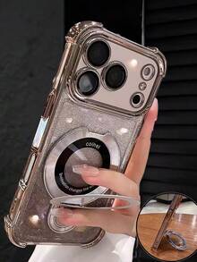 Luxury Electroplated Glitter Silver Phone Case With Foldable Stand, Protective Soft Shell With 4 Air Cushions [Anti-Fall Anti-Shock Anti-Collision], High-Quality Durable, Glitter Rhinestone Fashion Design, Suitable For Men And Women, Compatible With IPhone 17 16 16e 15 14 13 12 11 X/XS XR SE 2020 2022 - Pro Max Plus Mini Air - Silver - View 3