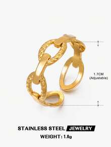 1pc 18K Gold Plated Stainless Steel Geometric Open Ring, Suitable For Women's Daily Wear, Holiday Gift - Gold - View 5
