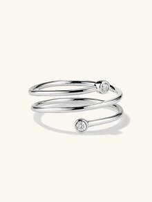 925纯银镀18K金奢华独特设计锆石双叶开口戒指，女士款 - 鋯環 - 查看 6