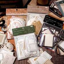 100pcs Vintage Film Style Scrapbooking Decorative Materials, Lace Pattern Handwritten Design, Office Stationery And Scrapbooking Collage Supplies. - Multicolor - View 7
