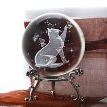 1pc Artificial Crystal Ball Decor, Cat Pattern Craft And Decorative Gift, Suitable For Gifting To Friends, Colleagues, Wife, Parents, Christmas, Valentine's Day, Holiday Commemorative Gifts, Home Decor For Living Room, Office, Cafe, Desk Display, Entrance Decoration, Winter Christmas New Year Decor - Multicolor - View 3