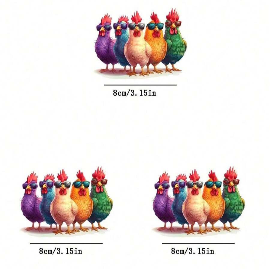 1pc/2pcs/3pcs Colorful Rooster Print Iron-On Patch, Personalized Fabric Decor, Suitable For Fashionable Clothing, DIY Crafts, Party Supplies - 3PCS-s - View 1