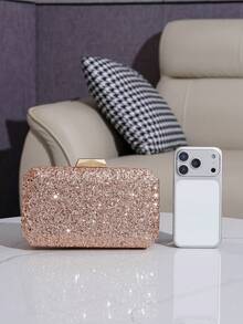 Shiny Sequin Evening Clutch Bag, Shoulder Strap Chain Crossbody Bag For Women - Champagne - View 2