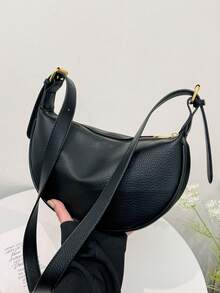New Fashion Women's Solid Color Minimalist Shoulder Bag, PU Material, Suitable For Dates, Shopping, Versatile And Elegant - Black - View 8