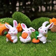 6pcs Carrot Pulling Rabbit Miniature Landscape DIY Succulent Ornaments, Cute Cartoon Animal Gardening Accessories - A - View 3