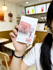 渐变蝴蝶结耳机盒，蝴蝶珍珠吊坠，少女粉蓝蓝牙耳机充电盒保护套 - 粉色 - 查看 1