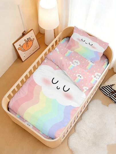 1 Set Of Baby Bedding, Cloud And Rainbow Pattern Duvet Cover Set, Made Of Polyester Material, Digitally Printed, Multi Size Reversible Duvet Cover, Suitable For Babies, Bedroom Decoration, Baby Crib, Gifts, Festivals.