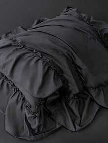 3pcs Solid Color Ruffled Soft & Comfortable Duvet Cover Set (1*Duvet Cover + 2*Pillowcases), Suitable For Bedroom And Guest Room - Black - View 9