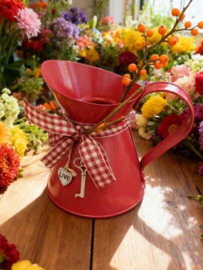 1pc Rustic Style Heart-Shaped Iron Flower Pot, Minimalist Metal Decorative Planter For Garden And Outdoor Party Decor, Flower Vase, Gardening Display