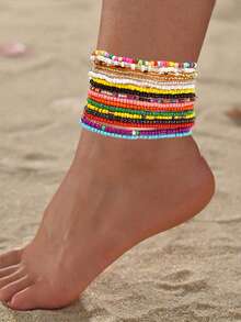 1/5/10/20/30 pezzi/Set Cavigliera elastica in stile bohémien con perline di vetro colorate, raffinata e versatile per vacanze al mare, gioiello personalizzato alla moda adatto per l'uso quotidiano, regalo perfetto per feste e vacanze, accessorio versatile per outfit casual e da vacanza da donna - Multicolore - Visualizzare 1