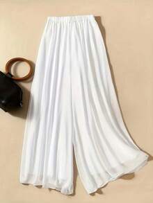 Women's Solid Color Sheer Chiffon Casual Loose High Waist Wide Leg Pants, Suitable For Spring/Summer White - White - View 8