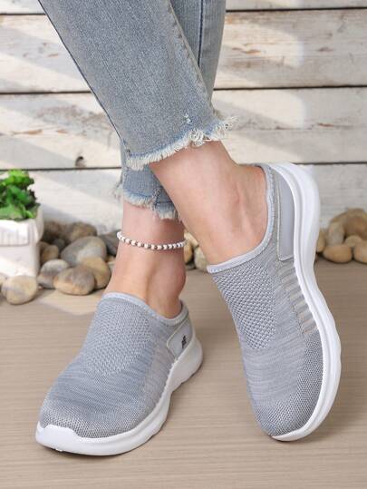 Women's Summer Mesh Slip-On Mules, Lightweight Soft Bottom Casual Outdoor Sandals, Solid Color Versatile Knit Comfortable Shoes, Suitable For Spring/Summer Walking, Shopping, Leisure