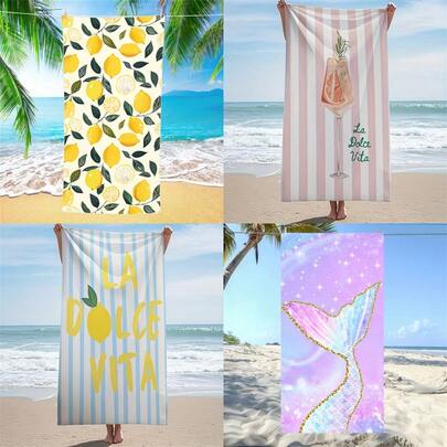 1条优质沙滩巾，多种尺寸可选，装饰印花图案，梦幻风格。适用于游泳、露营、健身、夏季休闲、浴室装饰、户外用品、纪念品、泳池边配件。
