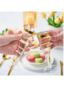 Bộ 5/10/20/25/30/50/100 chiếc, ly sâm panh thủy tinh trong suốt viền vàng, dung tích 4.5 oz, có thể tái sử dụng, bền và sang trọng, thích hợp cho đám cưới, tiệc cocktail, lễ hội, Giáng sinh và Năm mới. - Xem 8