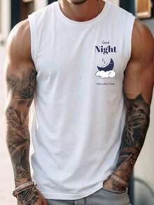 GRDR Men's Summer Casual Loose All-Match Sleeveless Vest, Fashionable Minimalist Printed Versatile Round Neck - White - View 3