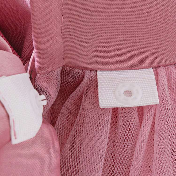 Baby Girls' Cute Bow Embroidered Trailing Princess Tulle Puff Dress, Christening Gown, Party Dress, Holiday Gift - Pink - View 11