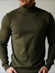 Cacharrel Men's Long Sleeve Ribbed Sweater Autumn/Winter Blouse - Dark Green - View 2