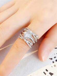 1 PC Fashion Cubic Zirconia Ring For Women For Wedding Engagement Party Jewelry Valentine's Day Gift - 1# - View 3