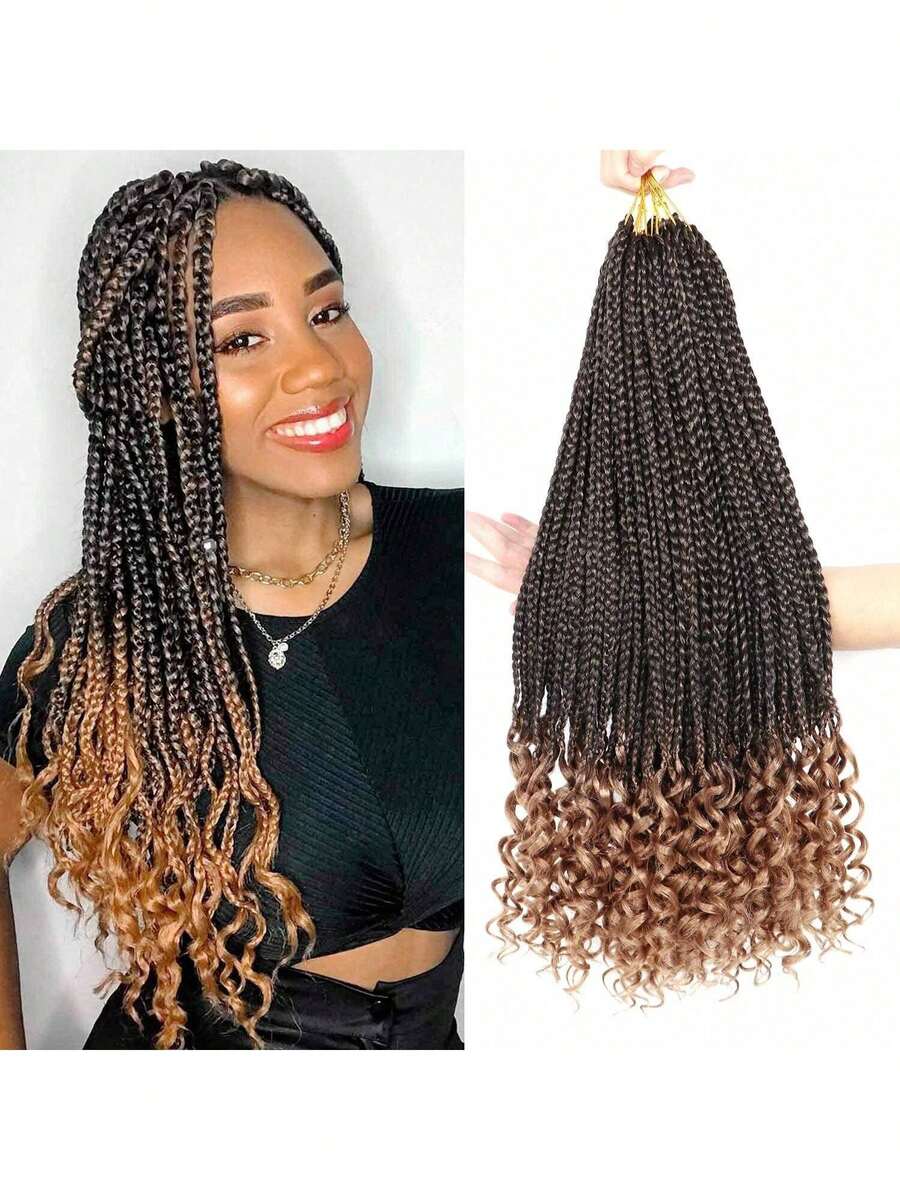 FULCRUM 1-8 piezas Trenzas de crochet estilo diosa de 14", 18", 24", 30" con ondas en 3S y puntas rizadas, extensiones de cabello sintético para trenzar - Rubio degradado - Ver 1