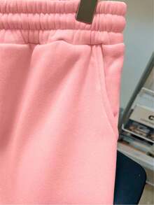 Basic Plain Sweatpants, Comfortable For Everyday Wear, Streetwear, Urban Culture, Street Fashion, Skater, Unisex, Men's And Women's, 50% Cotton, 50% Polyester, Top Premium Streetwear, New Release, Immediate Shipping, Various Colors!! - 淺粉色 - 查看 4