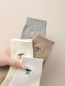 5 đôi tất ngắn cổ chân bằng cotton thoáng khí dành cho nữ, có thêu nơ dễ thương, thích hợp mặc hàng ngày. - Nhiều màu - Xem 2