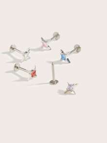 1 件简约星形钻石不锈钢耳环，适合女性日常佩戴 - 星星 - 查看 3