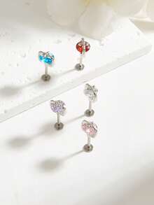 1pc Fashionable Minimalist Diamond Stainless Steel Earrings, Suitable For Women's Daily Wear - Diamond - View 1