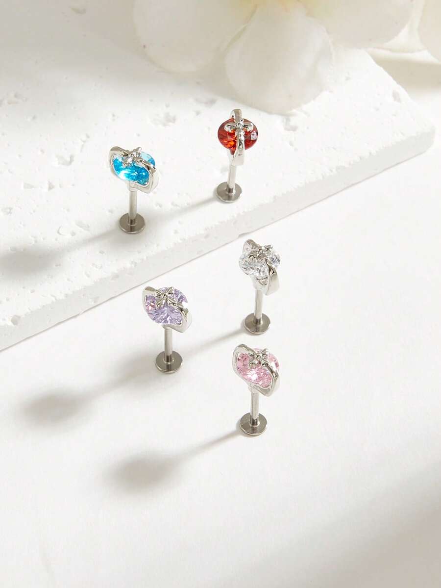 1pc Fashionable Minimalist Diamond Stainless Steel Earrings, Suitable For Women's Daily Wear - Diamond - View 1