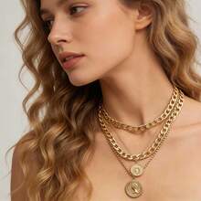 1 chiếc vòng cổ choker kiểu , dây chuyền mắt xích dày, nhiều lớp mặt dây chuyền hình đĩa và đồng xu dành cho nữ, trang sức thời trang cô dâu, vòng cổ thời trang, trang sức cưới. - Nhiều màu - Xem 11