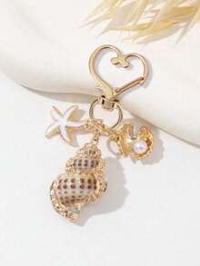 天然不对称贝壳、海星、海螺和海星装饰配件，心形扣环设计，钱包吊坠装饰，适合作为伴娘礼物，海洋风海星贝壳钥匙扣装饰，非常适合女士度假期间日常佩戴，时尚夏季海滩配饰，是母亲节、情人节和其他节日的理想礼物。 - 彩色 - 查看 7