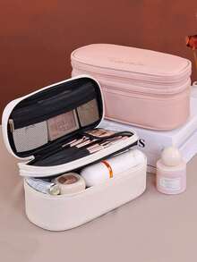 1个双层大容量PU化妆包，女士旅行化妆品收纳包，化妆包，旅行必备 - 彩色 - 查看 2