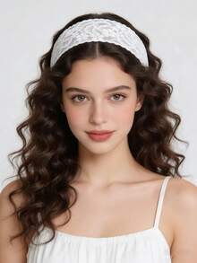 1条优雅甜美白色蕾丝发带，优雅迷人的女士度假发饰 - 彩色 - 查看 7