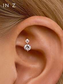 IN Z 1只迷你925纯银锆石耳骨环耳环，金色星空耳骨耳环，女士日常佩戴（单只出售，非一对） - 菱形+圓鑽耳圈 - 查看 1