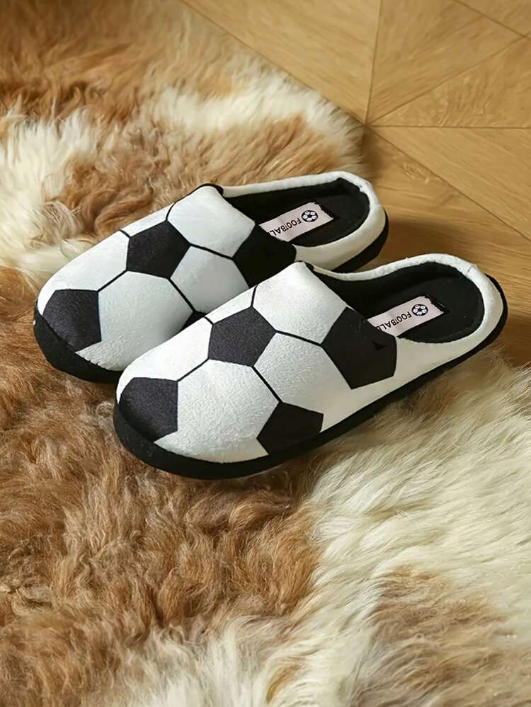 Soccer Slippers - Black & White Football Print Indoor House Shoes, Soft Sole Non-Slip Grip,Soccer-Themed Indoor Winter For Home, Office, Game Day - Winter Warmth & Easy-Clean - Ideal Gift For Soccer Fans, Soccer Accessories, Indoor Footwear, Sporty Look, Comfortable Fit, Casual Footwear, Sports Enthusiasts, Home Footwear, Geometric Pattern, Durable Construction, Sports Lovers,World Cup - Slippers - View 6