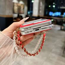 钥匙扣挂绳款女士手机壳，侧边压纹搭扣系列，玫瑰花瓣设计，带挂绳，可折叠手机壳，适用于三星 Galaxy Z Flip7、Galaxy Z Flip7FE、Galaxy Z Flip6、Galaxy Z Flip5，时尚、流行、优雅的手机保护套 - 彩色 - 查看 11