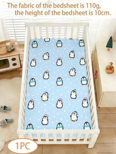 1PC Baby Bed Sheet, 110g Cute Penguin Pattern Single Bed Sheet, Made Of Polyester Material, Digitally Printed, Suitable For Babies, Baby Beds, Gifts, Decorations, All Seasons. No Pillowcase.