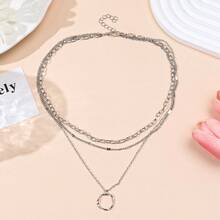 1 pieza Collar de mujer multicapa con colgante metálico asimétrico y geométrico de estilo bohemio - collar de varias capas - Ver 7