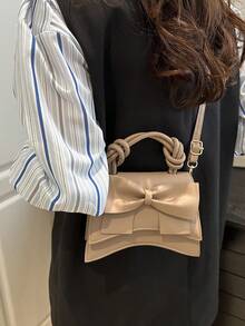 Solid Color Pleated Edge Handbag, Flap Crossbody Bag, Retro Floral Pattern Women Bag - Khaki - View 4