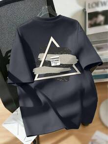 Áo thun cổ tròn in họa tiết hình học phong cách thường ngày cho thiếu niên, trang phục mùa hè mới. - Màu xám đen - Xem 1
