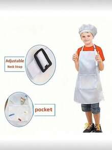 Bộ 1 mũ đầu bếp và tạp dề, bao gồm tạp dề có túi, thích hợp cho nấu ăn, làm bánh, vẽ tranh, đồng phục huấn luyện, có sẵn màu đỏ, trắng và đen. - Nhiều màu - Xem 2