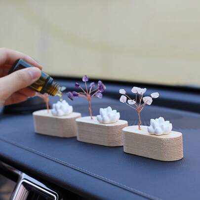 Árbol de cristal en miniatura hecho a mano con yeso blanco y suculenta - Difusor de aromaterapia para escritorio, salpicadero de coche, decoración del hogar bohemia