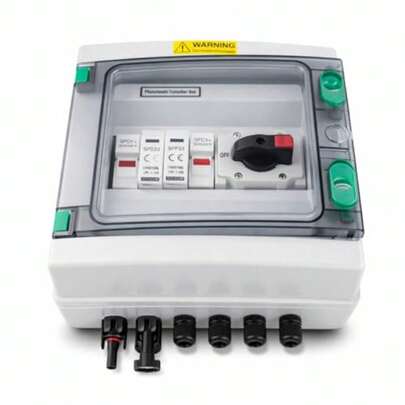 Oumefar Caja Combinadora Solar Fotovoltaica Caja Combinadora Fotovoltaica de Salida 1 en 1 con Interruptor de Desconexión 1000V 32A para de Energía Solar RV Uso Doméstico