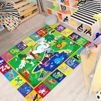 1件彩色字母动物图案地毯，房间装饰地毯，家居装饰地毯，沙发垫，卧室装饰，小地毯，现代创意时尚地毯，客厅地毯，卧室地毯，户外地毯，可水洗地毯，送给男孩女孩的礼物，感恩节地毯，柔软且可机洗，适用于客厅、办公室、咖啡厅和阳台装饰