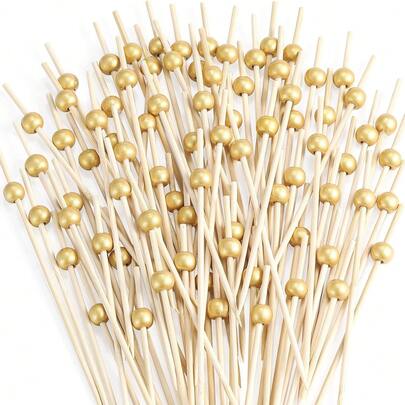 10/30/50/100/200pcs Bamboo Toothpicks & Skewers - 4.7 Inch Large Bamboo Sticks With Long Handles, Suitable For Cold Plates, Fruits, Appetizers, Cheese Platters - Bulk Discount Pack, Ideal For Parties, Weddings, Restaurants